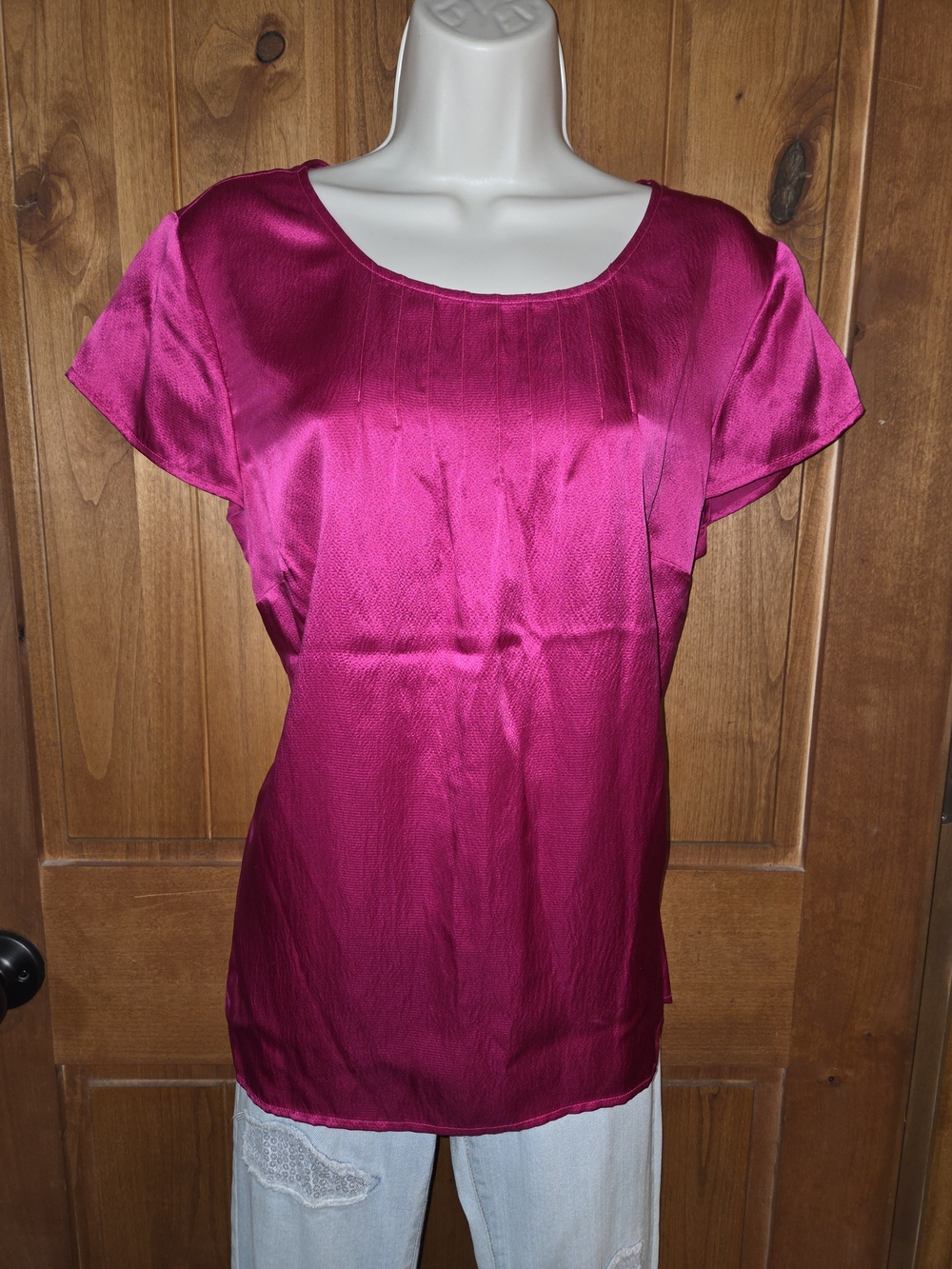 Talbots‎ Silk Short Sleeve Scoop Neck Blouse in Fuchsia